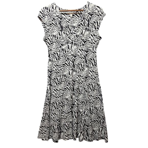 Talbots Petites MP Black & White Abstract Brushstroke Print Fit & Flare Dress - Picture 1 of 6